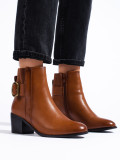 Brown elegant ankle boots with buckle