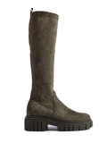 High suede boots with a thick sole khaki