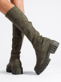 High suede boots with a thick sole khaki