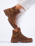 Brown low suede boots with chain
