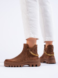 Brown low suede boots with chain