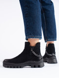 Black low suede boots with chain