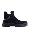 Black low suede boots with chain