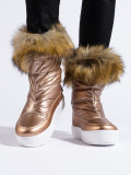 Shiny pink snow shoes with fur