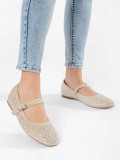 Beige Women's Studded Ballerinas
