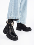 Black Women's Ankle Boots with Decorative Strap