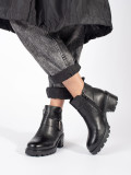 Black Leather Ankle Boots with Heel and Decorative Buckle