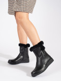 Warmed Black Leather Ankle Boots with Fur Sergio Leone