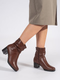 Brown Leather Ankle Boots with Block Heel and Gathered Shaft by Sergio Leone
