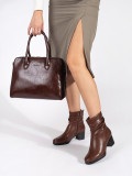 Brown Leather Ankle Boots with Block Heel and Gathered Shaft by Sergio Leone