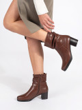 Brown Leather Ankle Boots with Block Heel and Gathered Shaft by Sergio Leone
