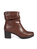 Brown Leather Ankle Boots with Block Heel and Gathered Shaft by Sergio Leone