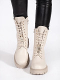 Light beige workery boots with decorative pins