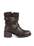 Brown Women's Ankle Boots with Heels and Buckles
