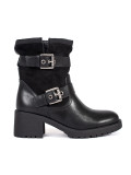 Black Women's Ankle Boots with Heels and Buckles