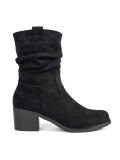 Black Women's Ankle Boots in Cowboy Style with Ruffled Shaft