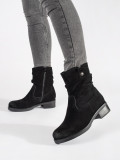 Black Ankle Boots with Ruffled Shaft