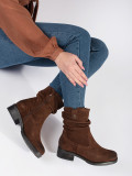 Brown Leather Ankle Boots with Ruffled Shaft by Sergio Leone