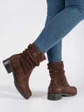 Brown Leather Ankle Boots with Ruffled Shaft by Sergio Leone