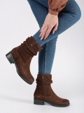 Brown Leather Ankle Boots with Ruffled Shaft by Sergio Leone