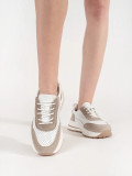 Leather Perforated Sports Shoes with Thick Sole in White-Beige