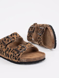 Women's Leather Slippers with Leopard Print