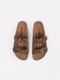 Women's Leather Slippers with Leopard Print
