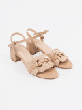Beige Women's Sandals with Medium Heel