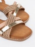 Gold Women's Sandals with Flat Sole