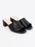 Black Women's Slip-On Sandals with Low Heel