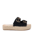 Black Woven Slide Sandals on Platform with Buckles