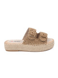 Beige Woven Slide Sandals on Platform with Buckles