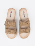 Beige Woven Slide Sandals on Platform with Buckles