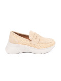 Light Beige Slip-On Shoes with Thick Sole