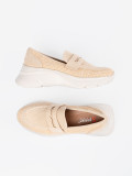 Light Beige Slip-On Shoes with Thick Sole