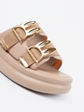 Beige Sandals with Golden Buckles on Platform
