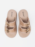Beige Sandals with Golden Buckles on Platform