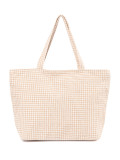 Beige Checkered Beach Bag