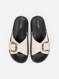 Light Beige Sandals with Golden Buckle