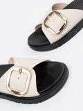 Light Beige Sandals with Golden Buckle