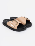 Beige Women's Sandals with Golden Buckle