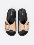 Beige Women's Sandals with Golden Buckle