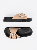 Beige Women's Sandals with Golden Buckle