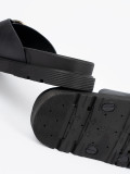 Black Women's Slides with Gold Buckle
