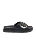 Black Women's Slides with Gold Buckle