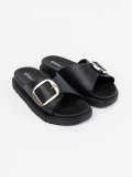 Black Women's Slides with Gold Buckle