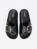 Black Women's Slides with Gold Buckle
