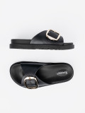 Black Women's Slides with Gold Buckle
