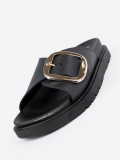 Black Women's Slides with Gold Buckle