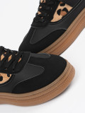 Women's Black Sneakers with Leopard Details